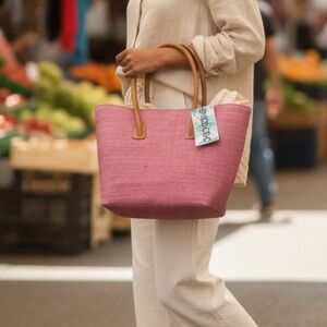 SHEBOBO Handmade Straw Rafita Handbag with Leather Handles NWT